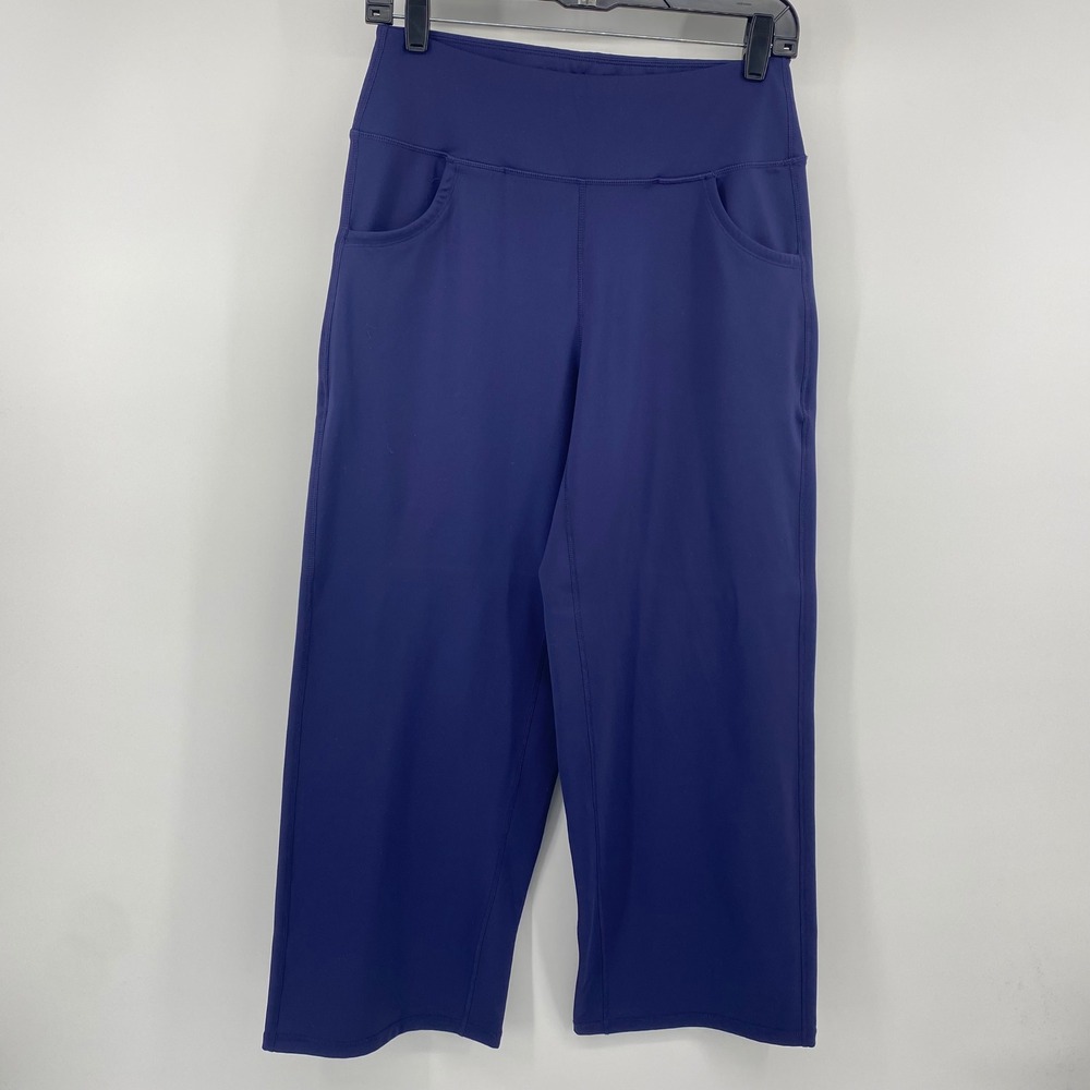 Promover Yoga Pants Womens Medium Navy Blue‎ Wide Leg Capri High Waist Pockets